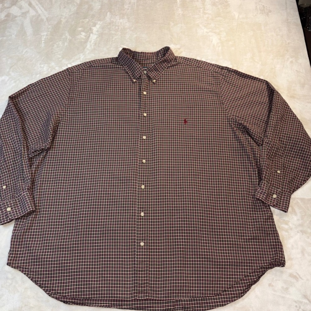 Ralph Lauren Mens 3XB Classic Fit Plaid Button Down Shirt Burgundy Navy Blue